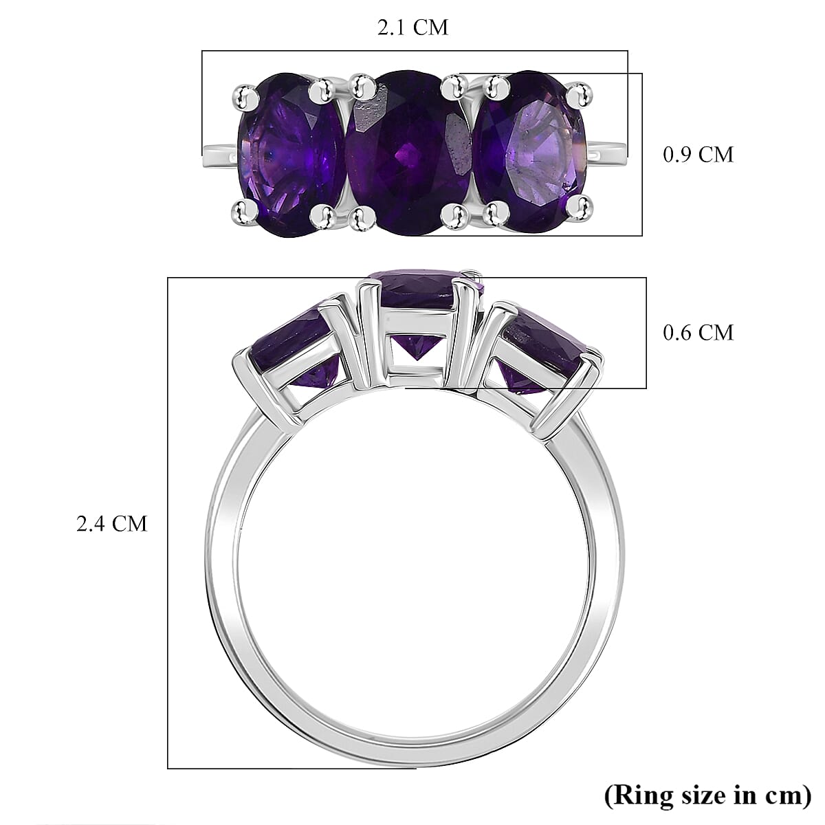 D'joy African Amethyst Ring in Rhodium Overlay Sterling Silver 3.43 Ct.