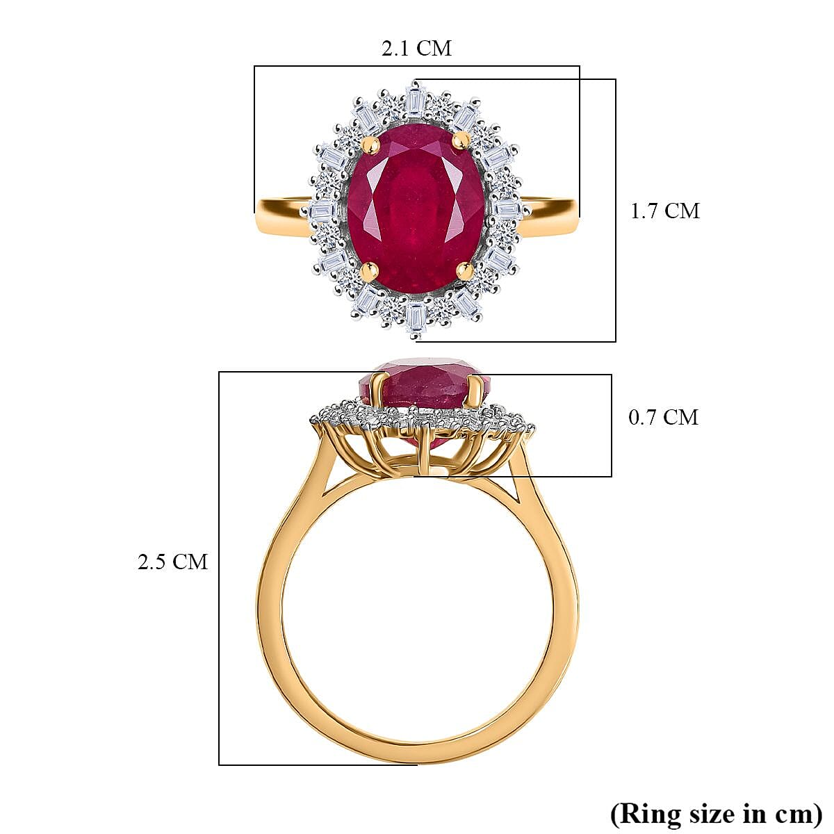 Luxuriant Diamond African Ruby & Lab Grown Diamond Halo Ring in 18K Vermeil Yellow Gold Plated Sterling Silver 4.35 Ct. Luxuriant Diamond African Ruby & Lab Grown Diamond Halo Ring in 18K Vermeil Yellow Gold Plated Sterling Silver 4.35 Ct.