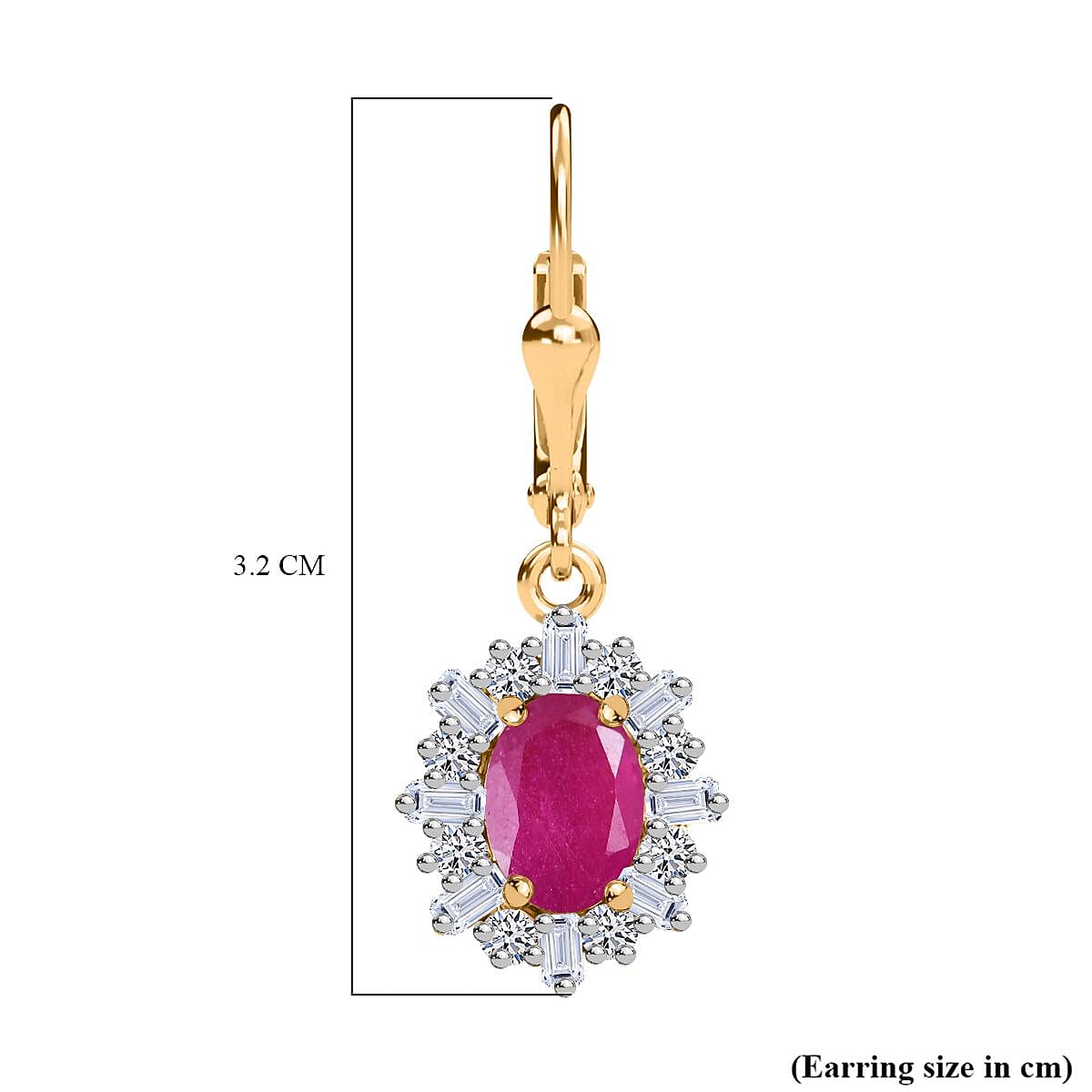 Luxuriant Diamond African Ruby, Lab Grown Diamond Solitaire Lever Back Earring in 18K Vermeil Yellow Gold Plated Sterling Silver 2.45 Ct. Luxuriant Diamond African Ruby, Lab Grown Diamond Solitaire Lever Back Earring in 18K Vermeil Yellow Gold Plated Sterling Silver 2.45 Ct.