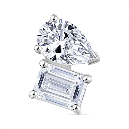 LUXURIANT The TOI ET MOI  1 Ct. Lab Grown Diamond Emerald-Cut and Pear-Cut Pendant in 9K White Gold SGL Certified (VS-EF)