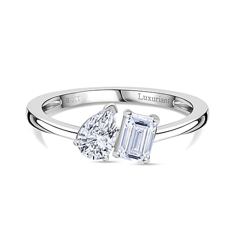 Luxuriant - 9K White Gold SGL Certified Pear & Emerald Cut Lab Grown Diamond (VS-EF) Ring 1.00 Ct.