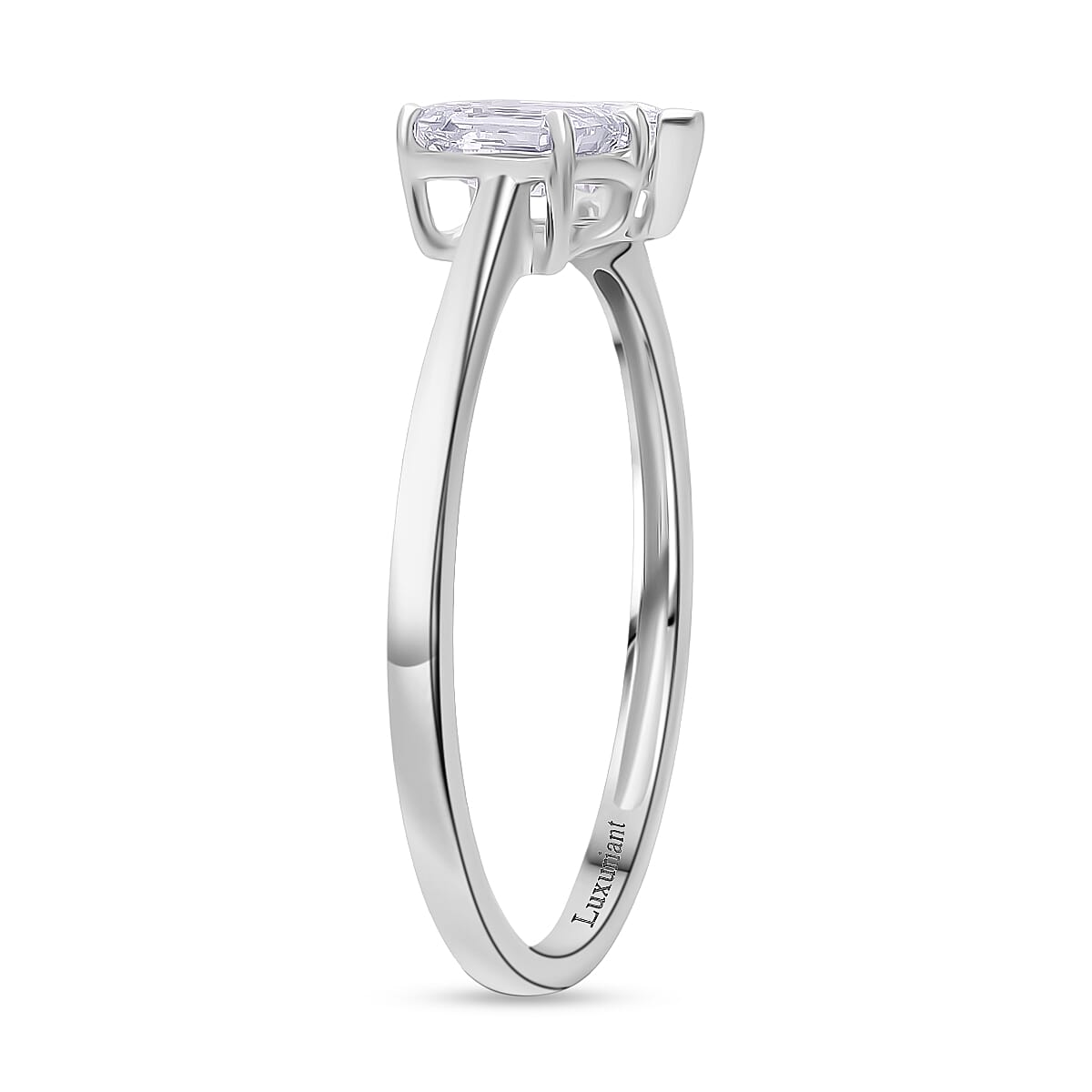 Luxuriant - 9K White Gold SGL Certified Pear & Emerald Cut Lab Grown Diamond (VS-EF) Ring 1.00 Ct.