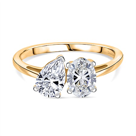 TOI ET MOI LUXURIANT 2 Ct. Lab Grown Diamond Oval-Cut and Pear-Cut Ring 9K Yellow Gold SGL Certified (VS-EF)