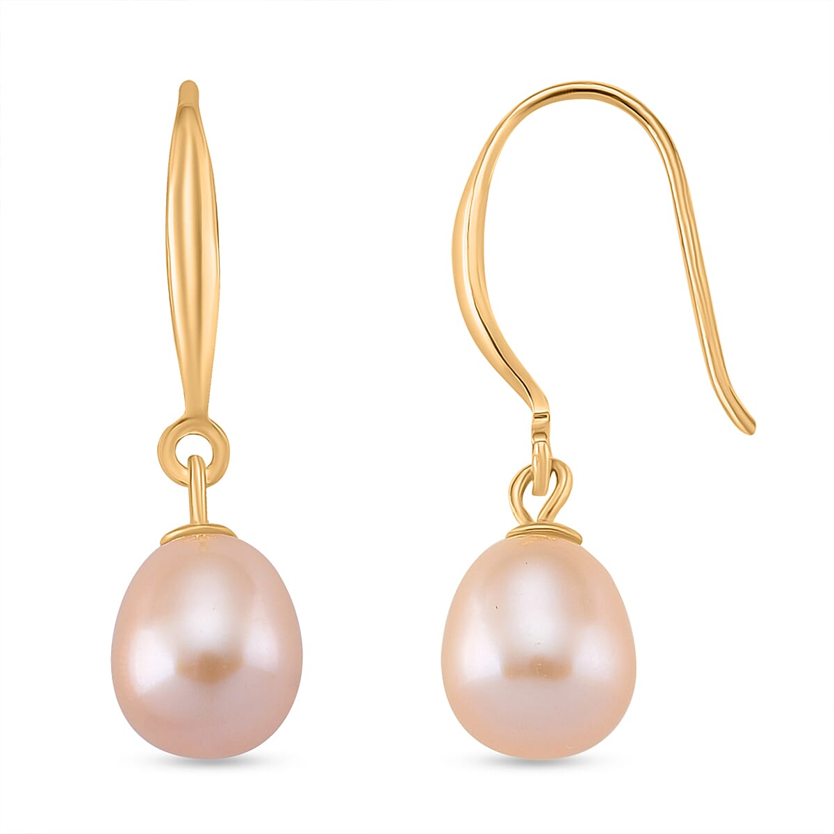 Peach Fresh Water Pearl Earring with Hook in Yellow Gold Plated Sterling Silver 4.00 Ct.