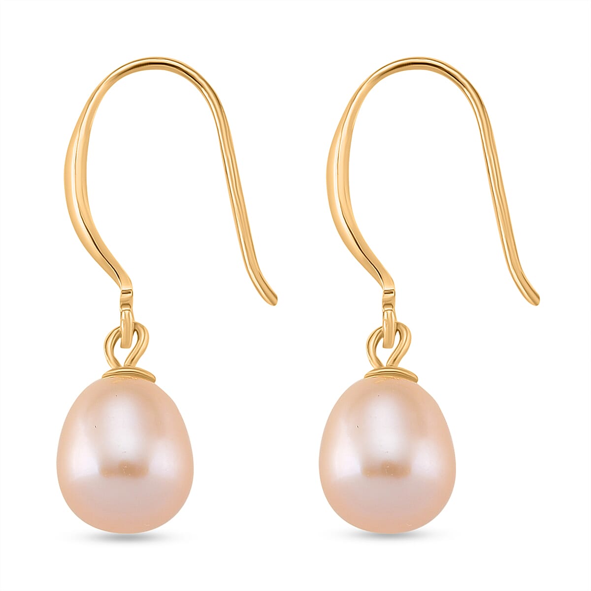 Peach Fresh Water Pearl Earring with Hook in Yellow Gold Plated Sterling Silver 4.00 Ct.