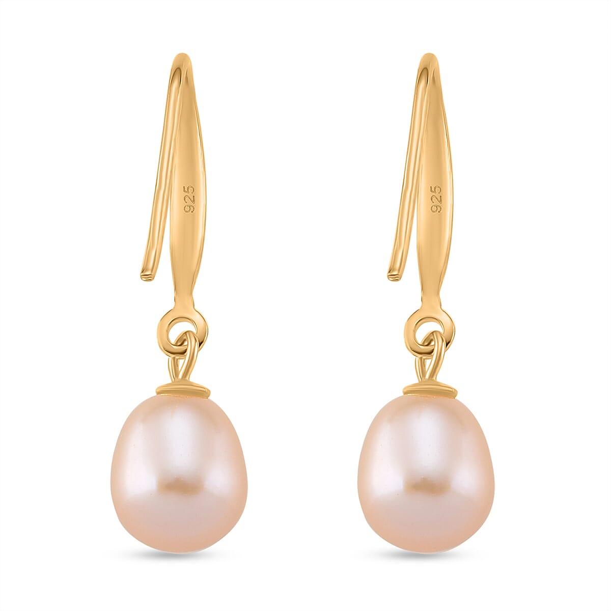 Peach Fresh Water Pearl Earring with Hook in Yellow Gold Plated Sterling Silver 4.00 Ct.