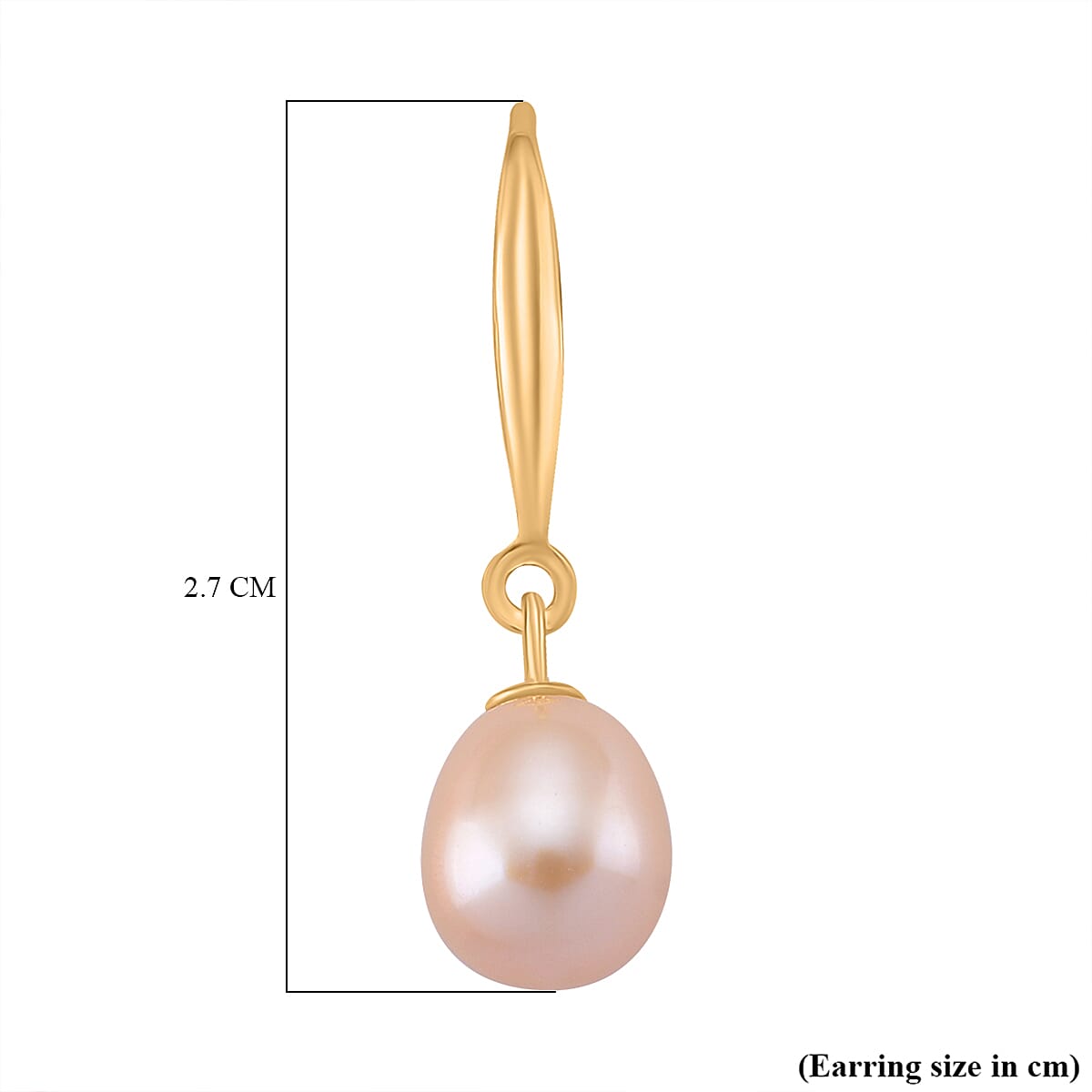 Peach Fresh Water Pearl Earring with Hook in Yellow Gold Plated Sterling Silver 4.00 Ct.