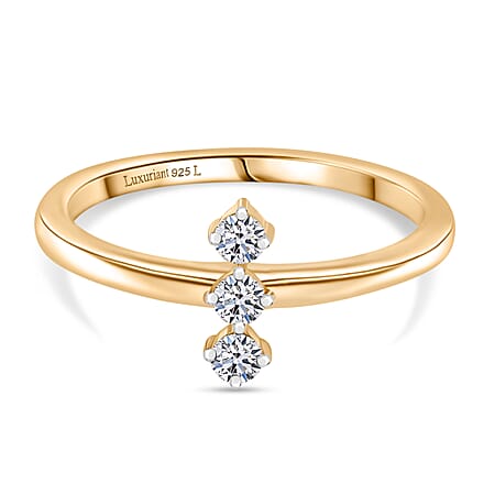 LUXURIANT Lab Grown Diamond 3-Stone Ring in 18K Vermeil Yellow Gold Over Sterling Silver (SI-GH)