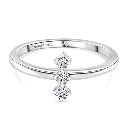 LUXURIANT Lab Grown Diamond 3-Stone Ring in Rhodium Overlay Sterling Silver (SI-GH)