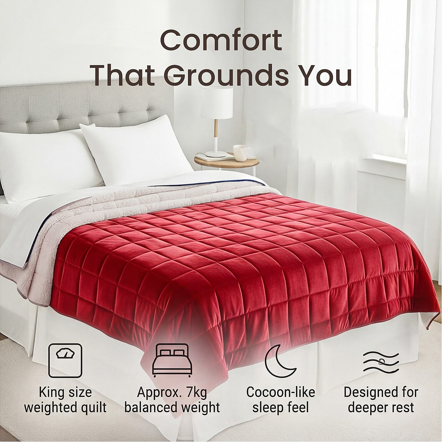 BLACK FRIDAY WEEKEND SPECIAL - Hush Haven Luxury Reversible 7 Layer Weighted Quilt - Size King - Red - ( Approx 7 Kg )