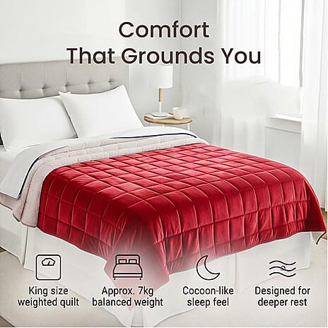 BLACK FRIDAY WEEKEND SPECIAL - Hush Haven Luxury Reversible 7 Layer Weighted Quilt - Size King - Red - ( Approx 7 Kg )