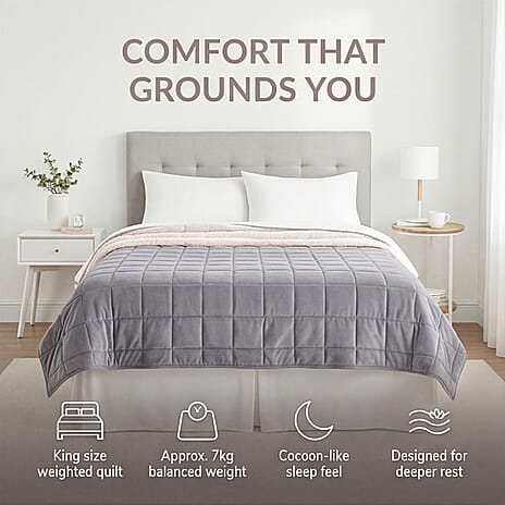 BLACK FRIDAY WEEKEND SPECIAL - Hush Haven Luxury Reversible 7 Layer Weighted Quilt - Size King - Grey - ( Approx 7kg )