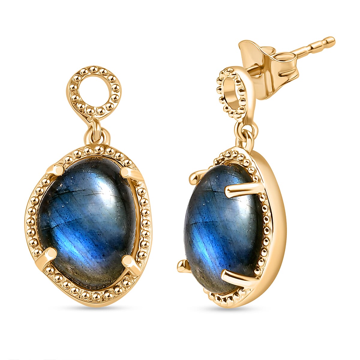 AAA Natural Labradorite Solitaire Stud Push Back Earring in Yellow Gold Plating 6.88 Ct.