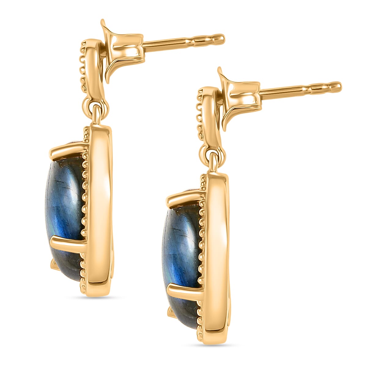 AAA Natural Labradorite Solitaire Stud Push Back Earring in Yellow Gold Plating 6.88 Ct.