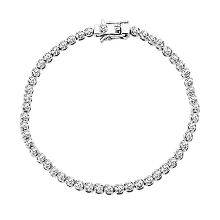 LUXURIANT 2 Ct. Lab Grown Diamond Bracelet with Box Clasp in Rhodium Overlay Sterling Silver 8 Inch SI-GH