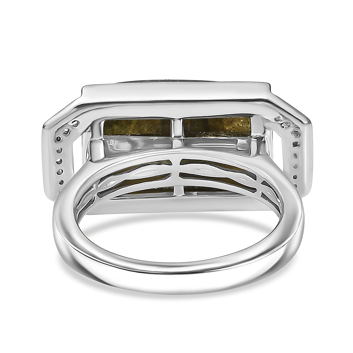 AAA Natural Labradorite & White Zircon Solitaire Ring in White Plating 6.54 Ct. AAA Natural Labradorite & White Zircon Solitaire Ring in White Plating 6.54 Ct.