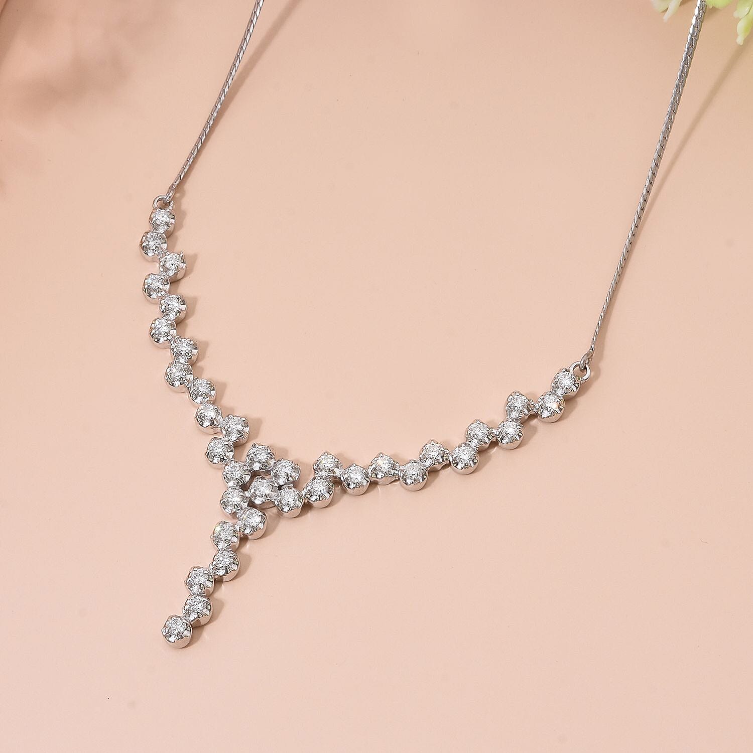 Luxuriant Red Carpet Collection - Lab Grown Diamond (SI-GH) Bubble Necklace (Size 18) in Rhodium Overlay Sterling Silver 1.50 Ct, Silver Wt. 6.90 Gms.