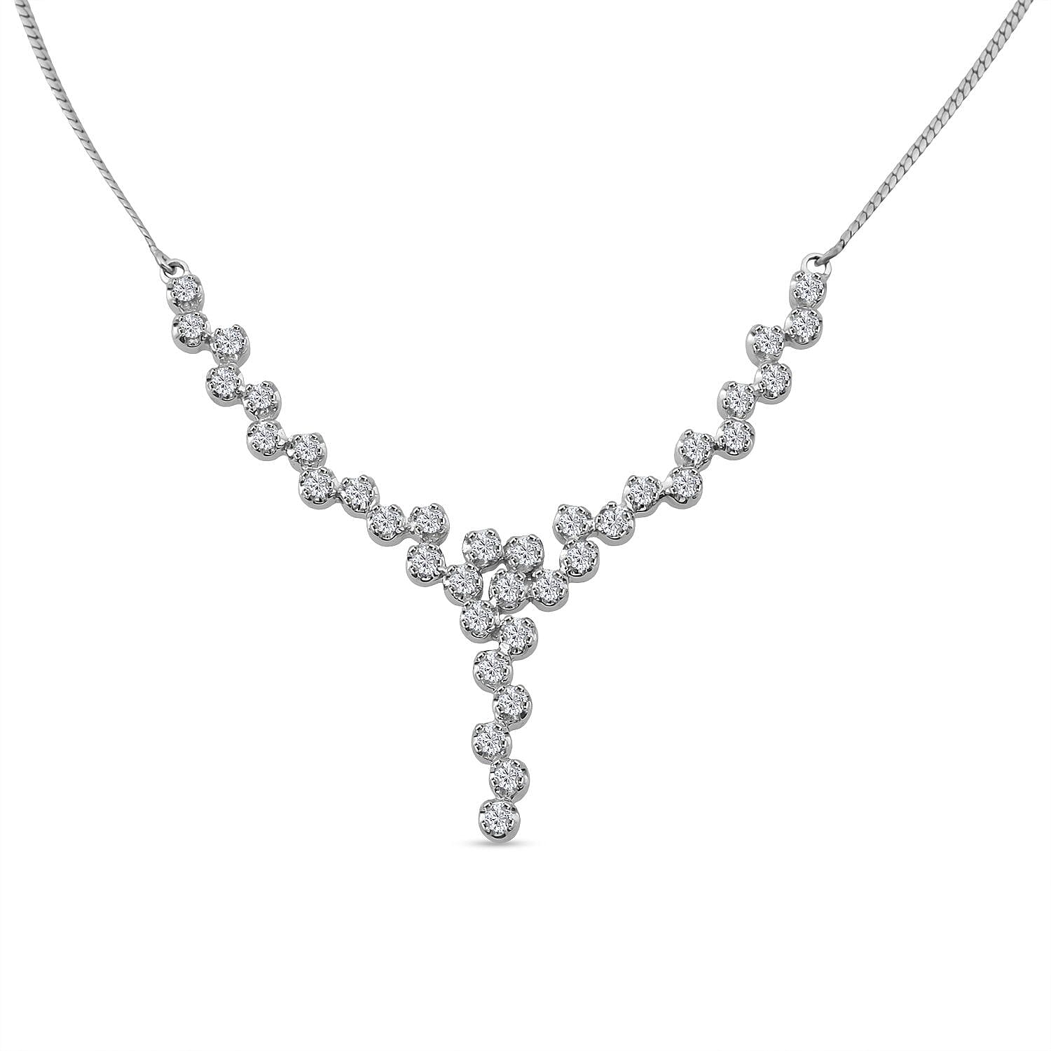 Luxuriant Red Carpet Collection - Lab Grown Diamond (SI-GH) Bubble Necklace (Size 18) in Rhodium Overlay Sterling Silver 1.50 Ct, Silver Wt. 6.90 Gms.