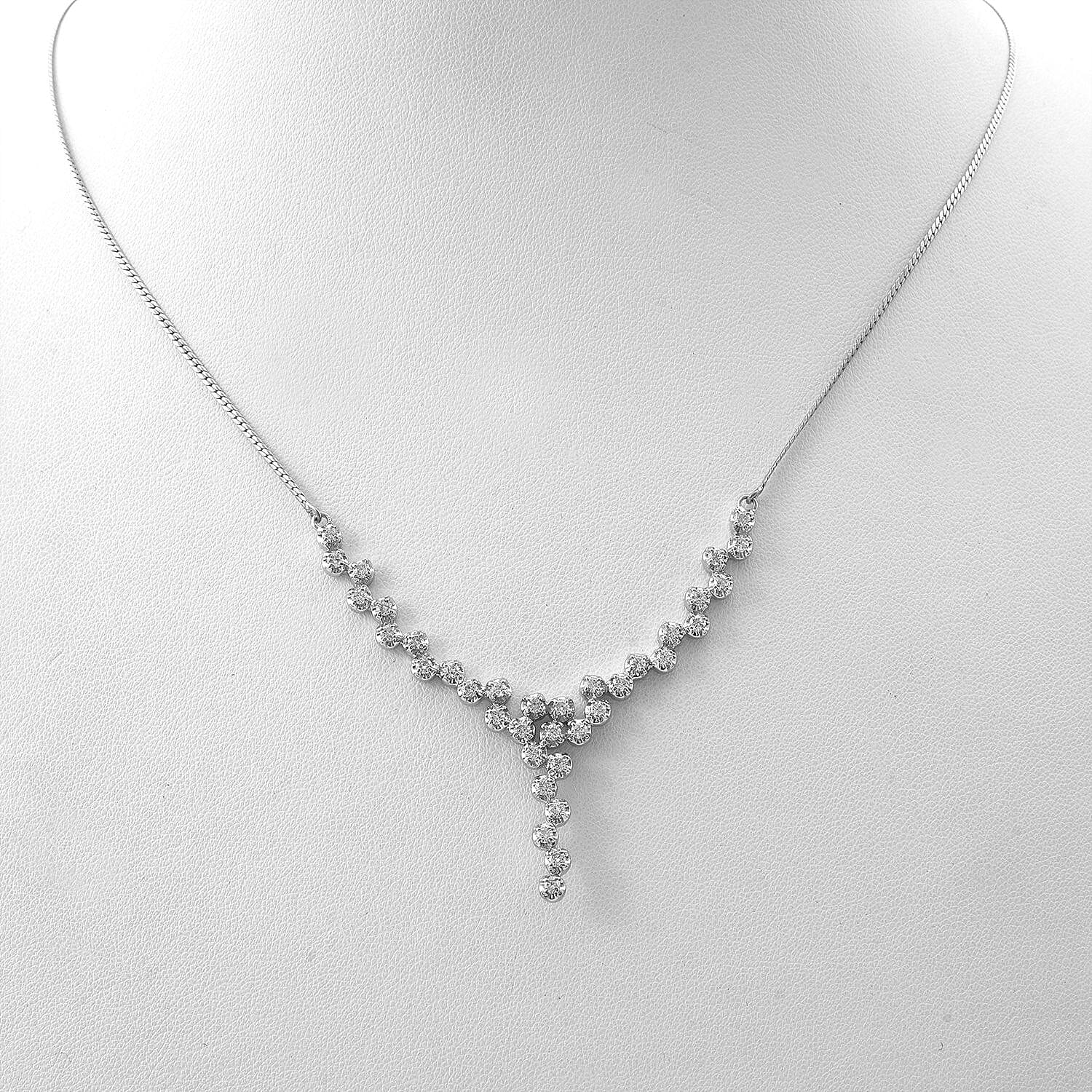 Luxuriant Red Carpet Collection - Lab Grown Diamond (SI-GH) Bubble Necklace (Size 18) in Rhodium Overlay Sterling Silver 1.50 Ct, Silver Wt. 6.90 Gms.