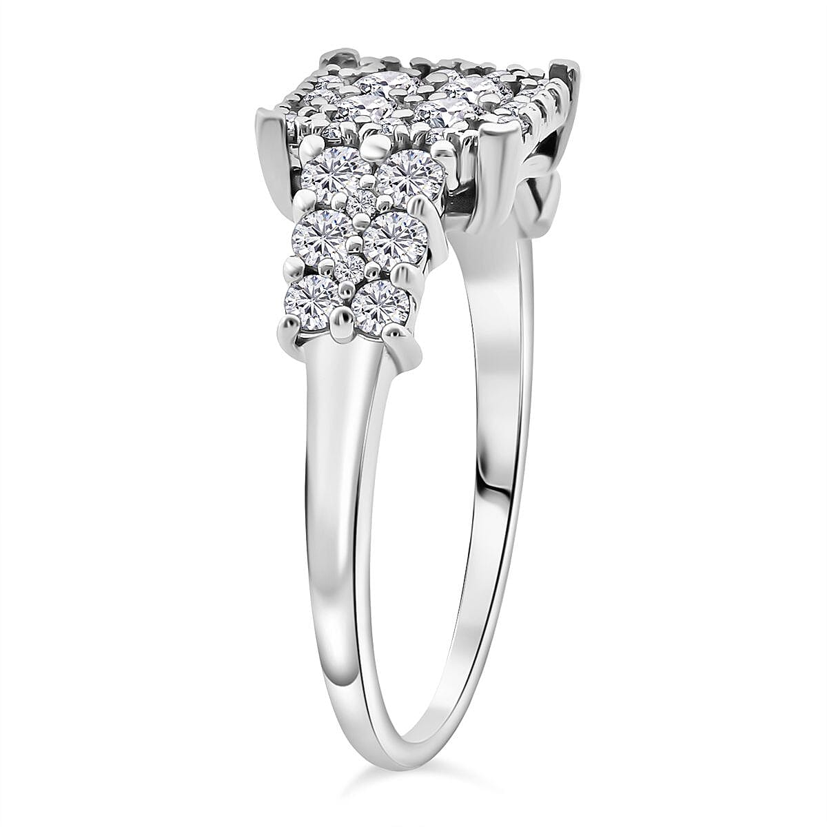 Designer Inpsired- Lab Grown Diamond (SI-GH) Ring in Rhodium Overlay Sterling Silver 1.00 Ct.