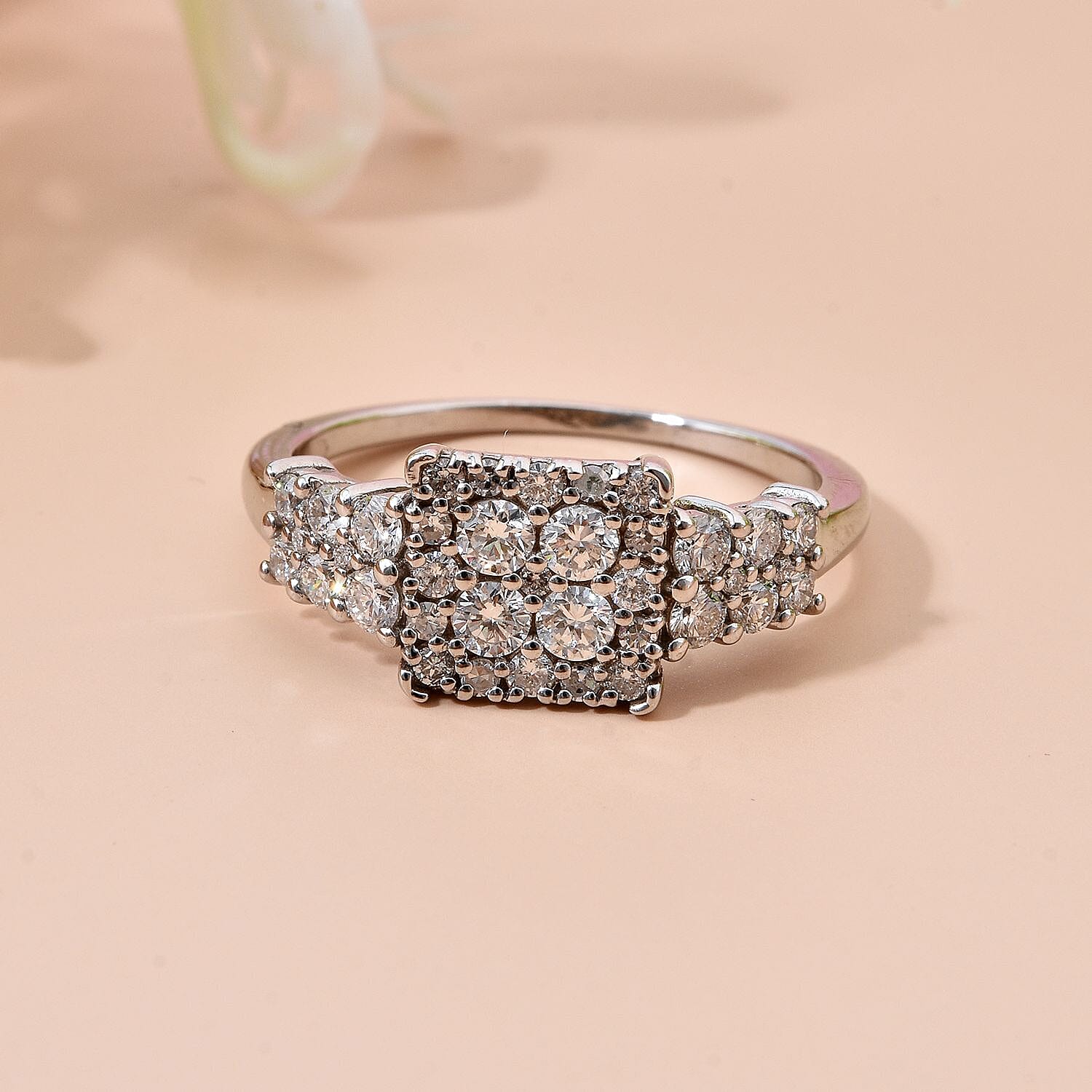 Designer Inpsired- Lab Grown Diamond (SI-GH) Ring in Rhodium Overlay Sterling Silver 1.00 Ct.