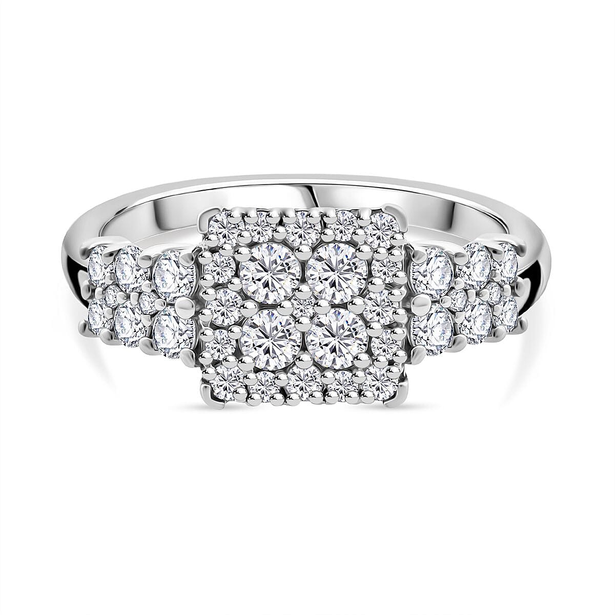 Lab Grown Diamond Cluster Ring in Rhodium Overlay Sterling Silver 1 Ct.