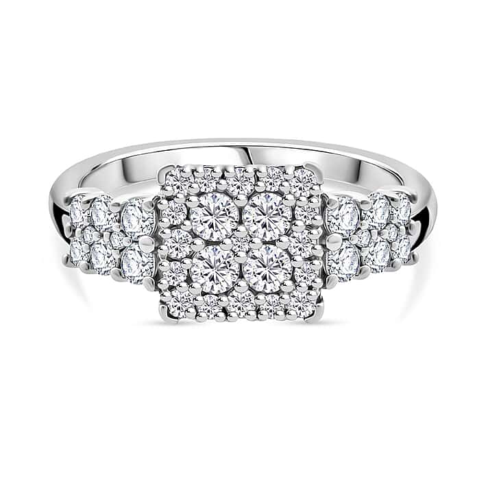 Lab Grown Diamond Cluster Ring in Rhodium Overlay Sterling Silver 1 Ct.
