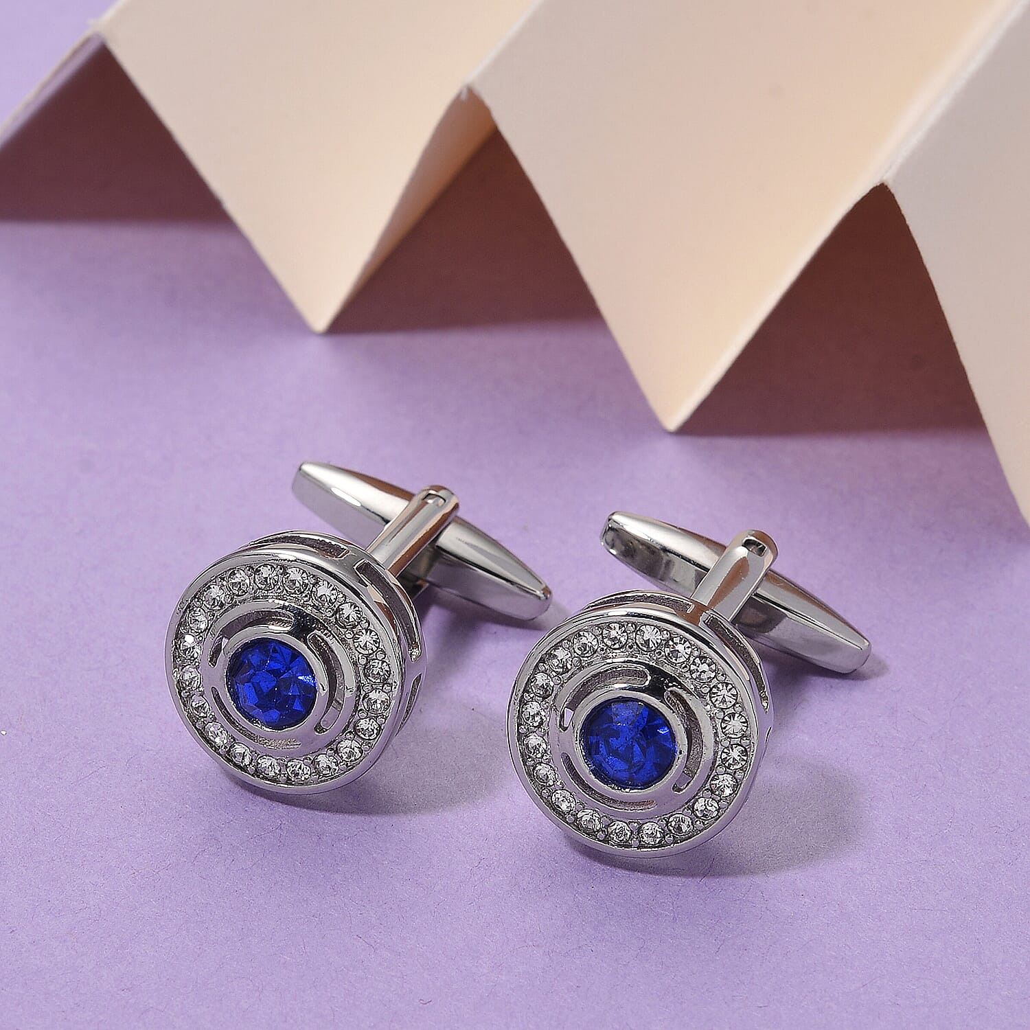 Blue Crystal CuffLink in Silver Colour Tone