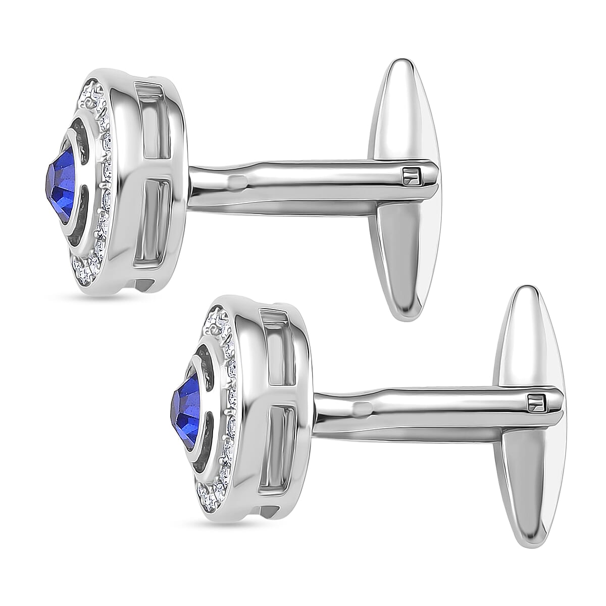 Blue Crystal CuffLink in Silver Colour Tone