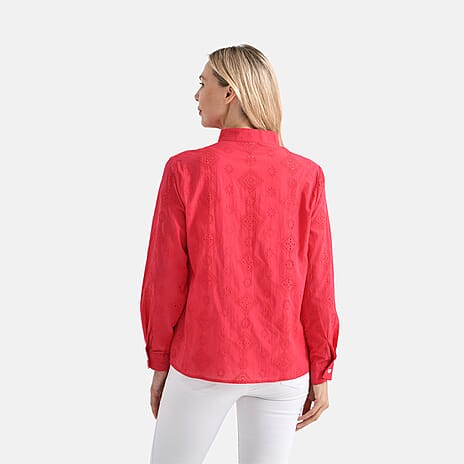 - Maisi 100% Cotton Embroidered Shirt with Stand-up Collar (Size 20) - Red