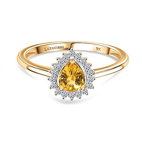 Luxuriant 9K Yellow Gold AAA Yellow Sapphire & Lab Grown Diamond (SI-GH) Ring