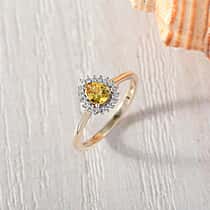 LUXURIANT 9K Yellow Gold AAA Yellow Sapphire, Lab Grown Diamond Halo Ring (SI-GH)