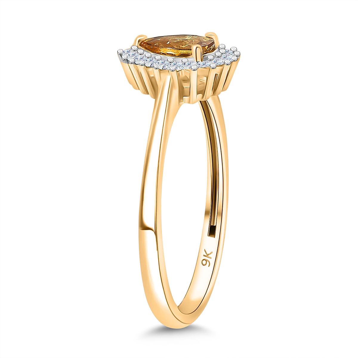 Luxuriant 9K Yellow Gold AAA Yellow Sapphire & Lab Grown Diamond (SI-GH) Ring