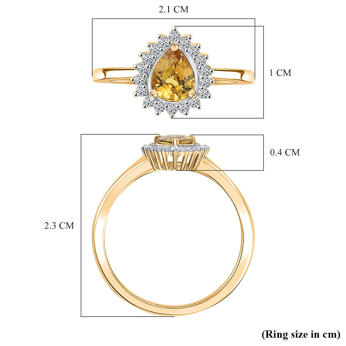 Luxuriant 9K Yellow Gold AAA Yellow Sapphire & Lab Grown Diamond (SI-GH) Ring