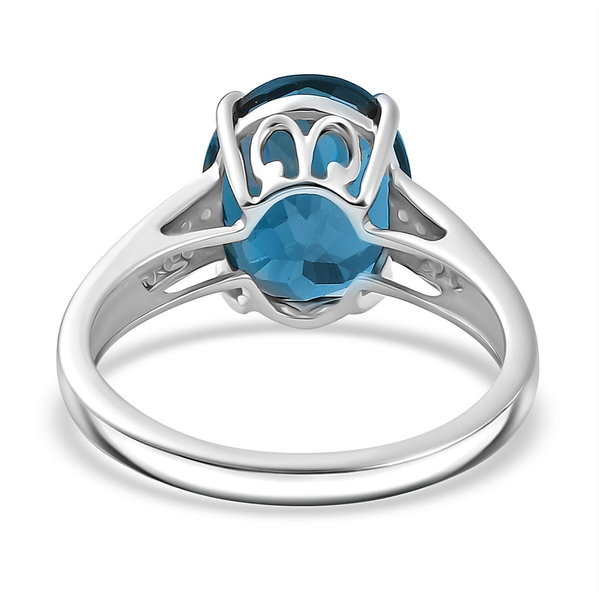 9K White Gold London Blue Topaz & White Diamond (I2-GH) Ring 4.37 Ct.