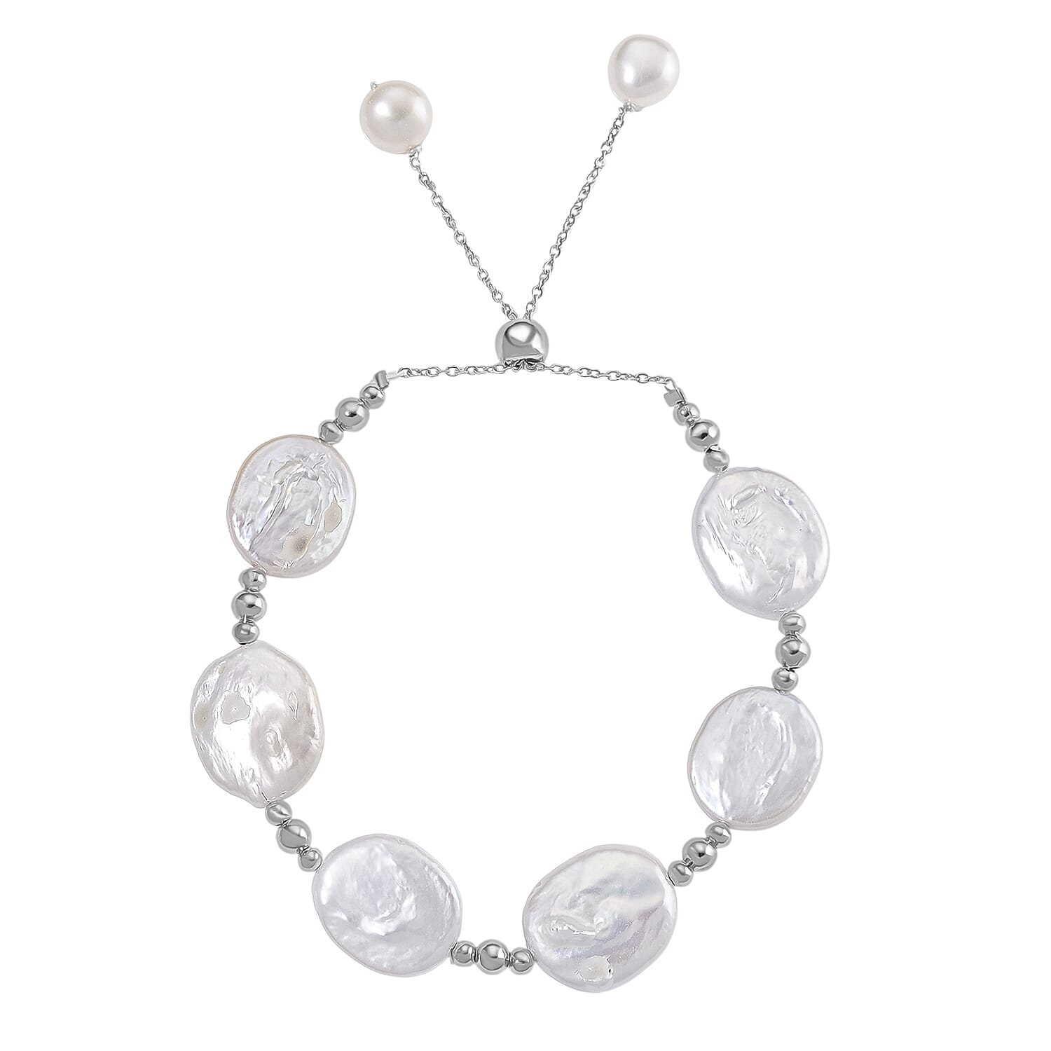 White Keshi Pearl Bolo Bracelet (Size 6-9 Adjustable)