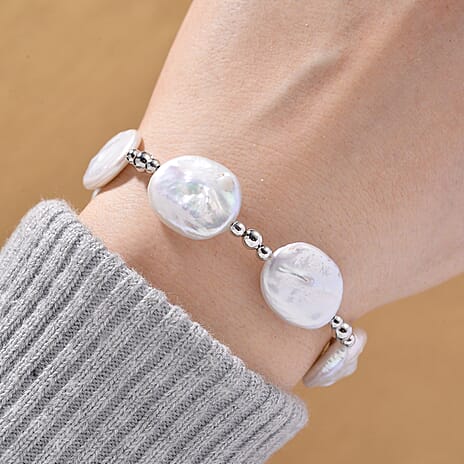 White Keshi Pearl Bolo Bracelet (Size 6-9 Adjustable)