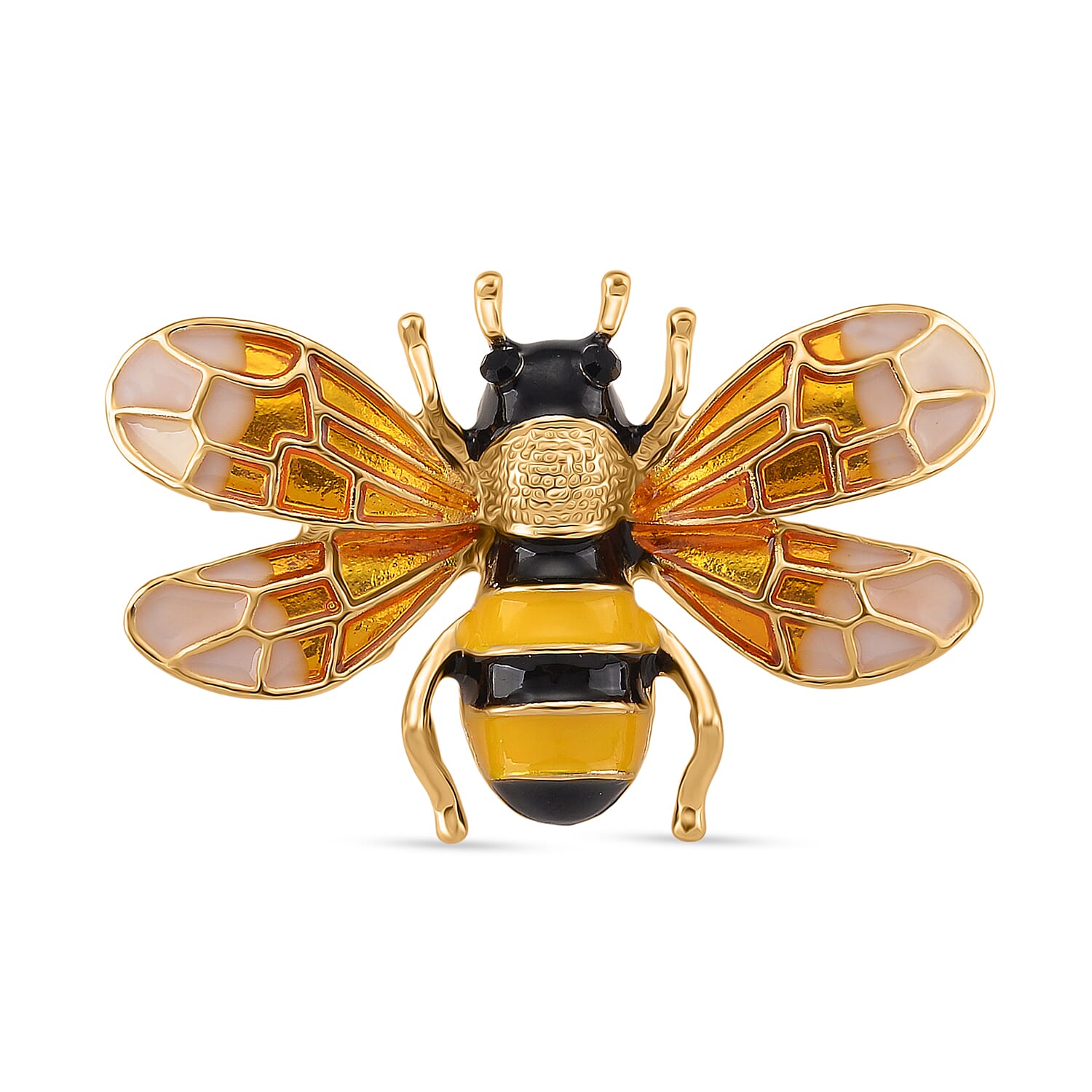 Austrian Black Crystal Brooch with Enamel in Yellow Gold Plated- Butterfly