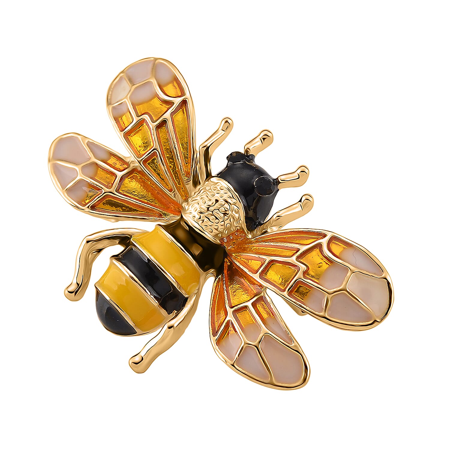 Austrian Black Crystal Brooch with Enamel in Yellow Gold Plated- Butterfly