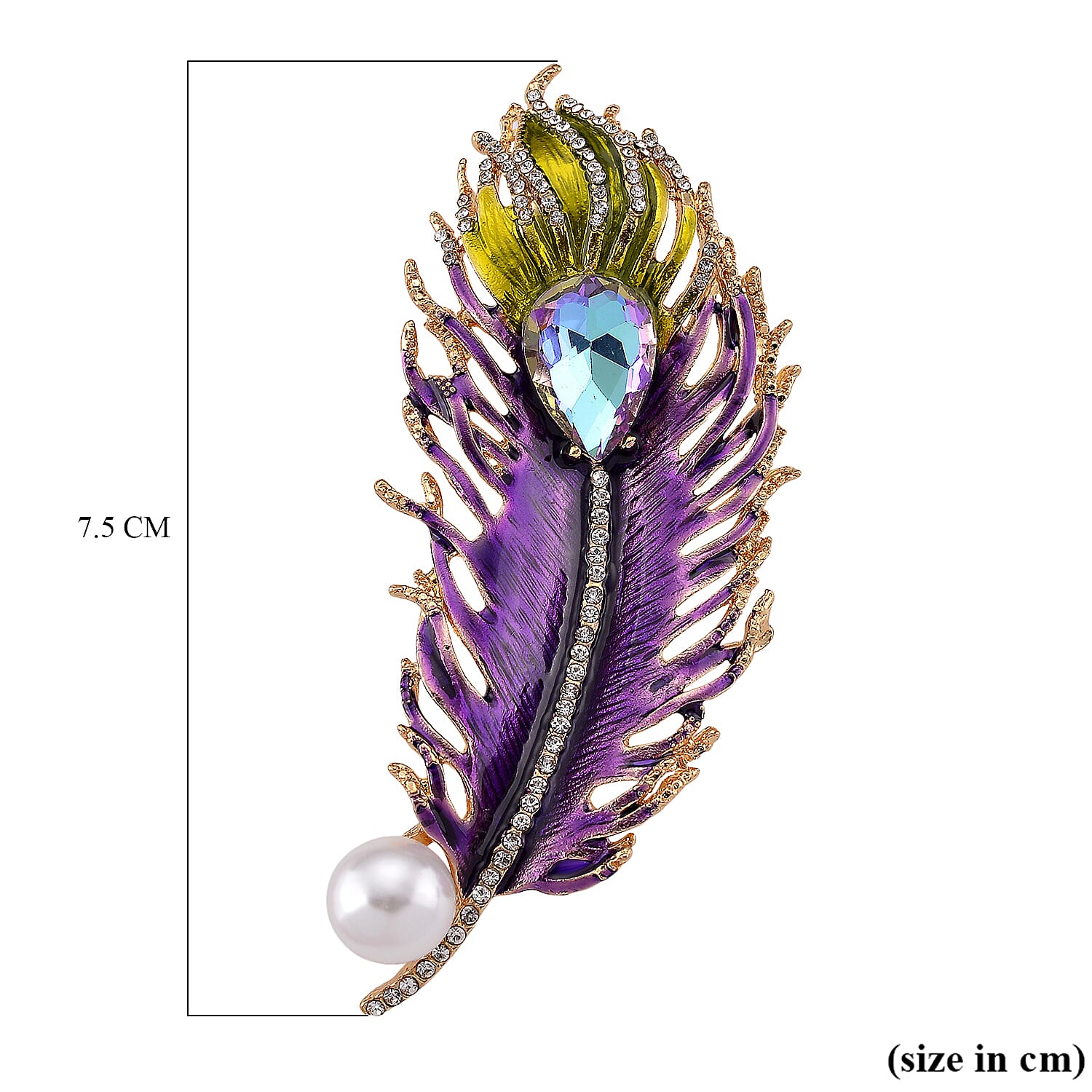 Austrian White Crystal & Purple Magic Color Crystal Pendent Cum Brooch with Enamel in Yellow Gold Plated -Leaf