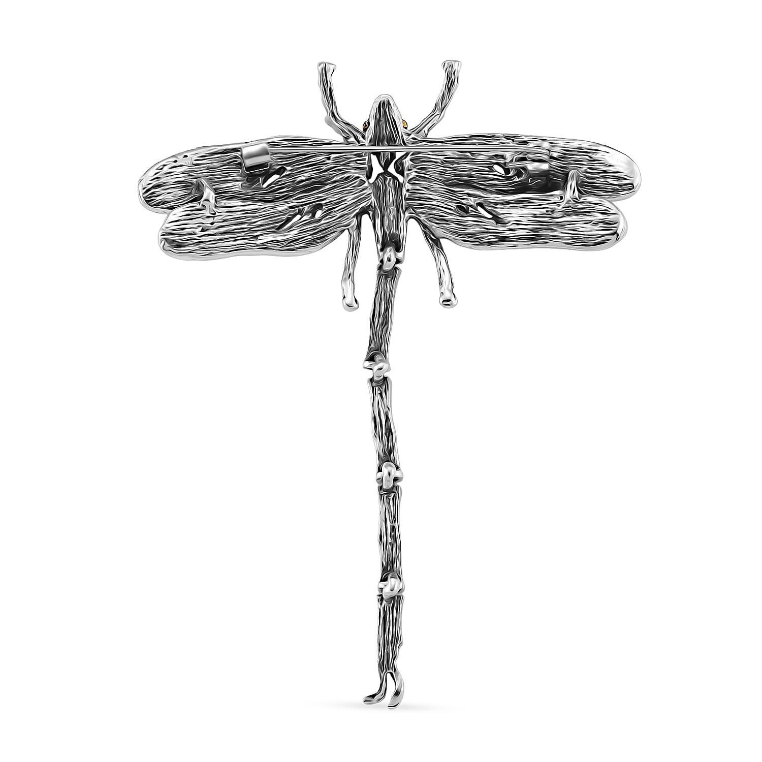 Austrian Black Crystal & Austrian Green Crystal Brooch with Enamel in Silver Colour Plated - Dragonfly