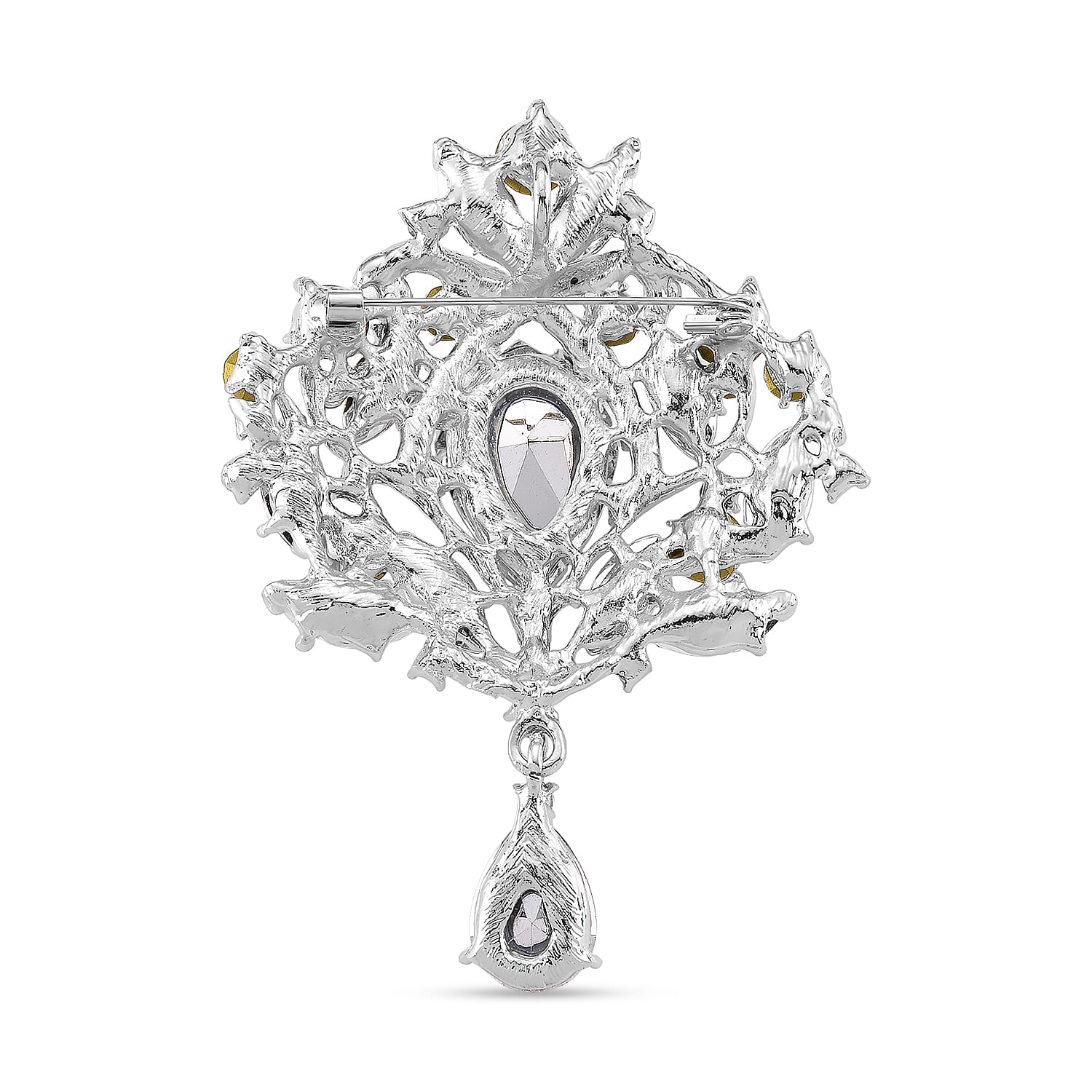 Austrian White Crystal Brooch Cum Pendant in Silver Colour Plated