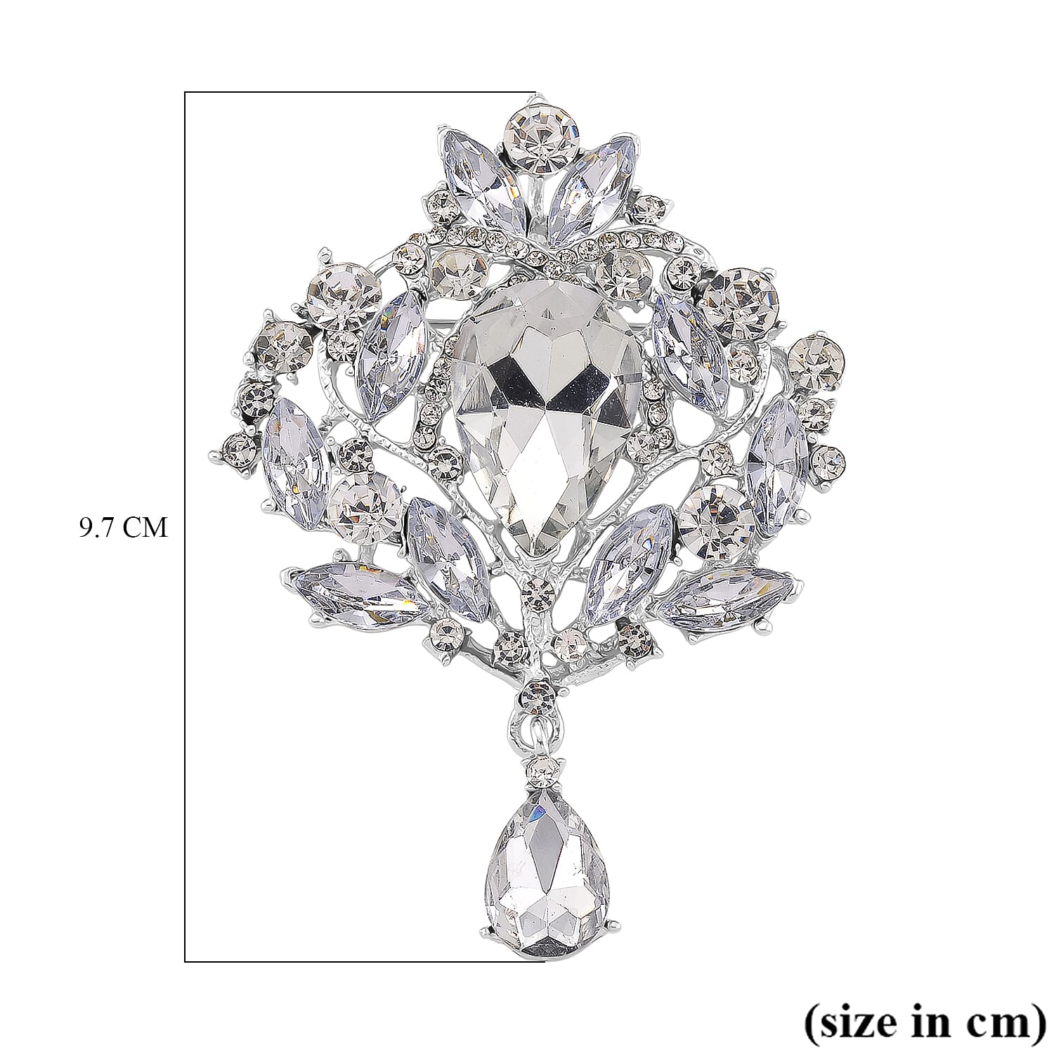 Austrian White Crystal Brooch Cum Pendant in Silver Colour Plated