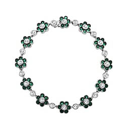 White Cubic Zirconia & Created  Green Spinel Bracelet (Size - 7.5) in Silver Colour Tone 15.00 Ct.