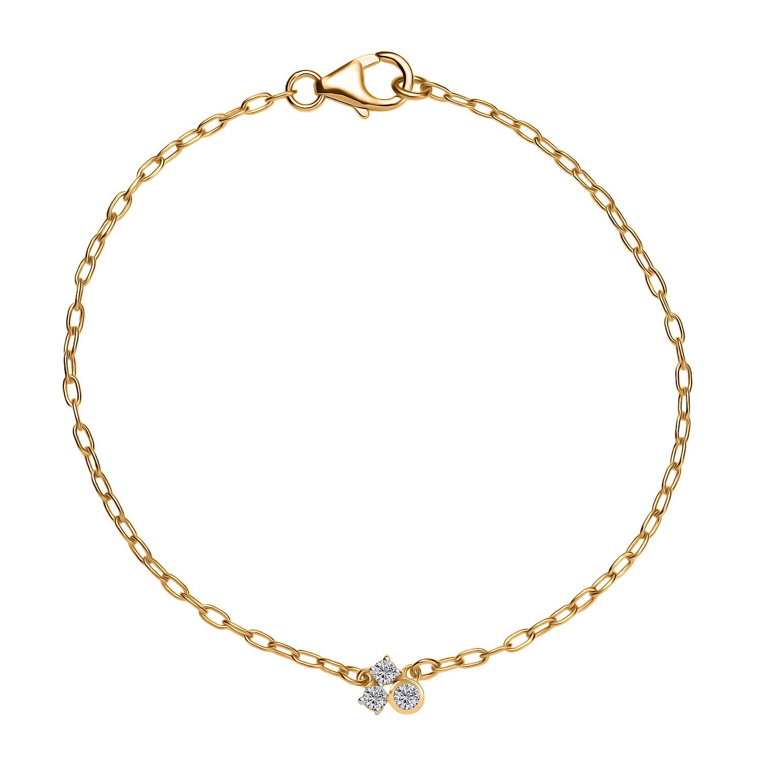 Luxuriant Diamond Lab Grown Diamond (SI-G-H) Chain Bracelet (Size - 7.5) with Lobaster Clasp in 18K Vermeil Yellow Gold Sterling Silver