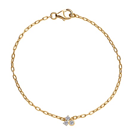 LUXURIANT Lab Grown Diamond 3-Stone Chain Bracelet (Size - 7.5) with Lobster Clasp in 18K Vermeil Yellow Gold Over Sterling Silver (SI-G-H)
