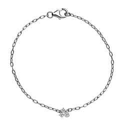 LUXURIANT Lab Grown Diamond 3-Stone Chain Bracelet (Size - 7.5) with Lobster Clasp in Rhodium Overlay Sterling Silver (SI-G-H)