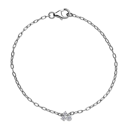 LUXURIANT Lab Grown Diamond 3-Stone Chain Bracelet (Size - 7.5) with Lobster Clasp in Rhodium Overlay Sterling Silver (SI-G-H) LUXURIANT Lab Grown Diamond 3-Stone Chain Bracelet (Size - 7.5) with Lobster Clasp in Rhodium Overlay Sterling Silver (SI-G-H)