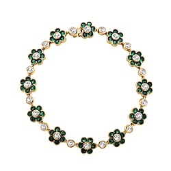 White Cubic Zirconia & Created  Green Spinel Bracelet (Size - 7.5) in Silver Colour Tone 15.00 Ct.