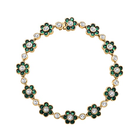 White Cubic Zirconia & Created Green Spinel Bracelet (Size - 7.5) in Yellow Gold Colour Tone 15.00 Ct.